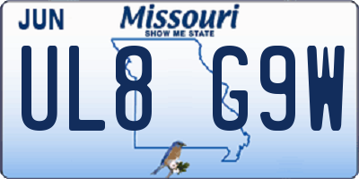 MO license plate UL8G9W