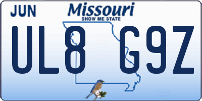 MO license plate UL8G9Z