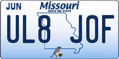 MO license plate UL8J0F