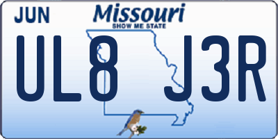 MO license plate UL8J3R