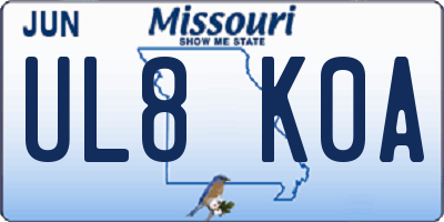 MO license plate UL8K0A
