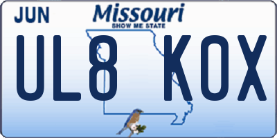 MO license plate UL8K0X