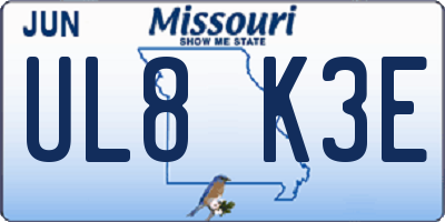 MO license plate UL8K3E
