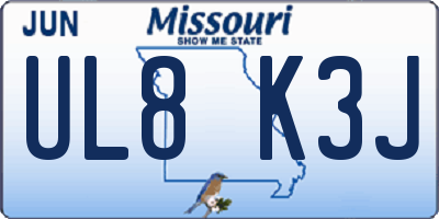 MO license plate UL8K3J