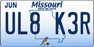 MO license plate UL8K3R