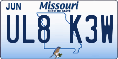 MO license plate UL8K3W