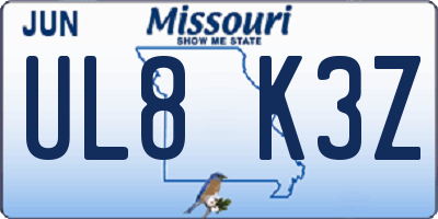 MO license plate UL8K3Z