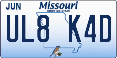 MO license plate UL8K4D