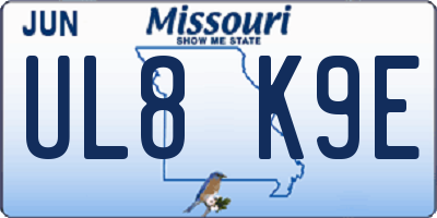MO license plate UL8K9E