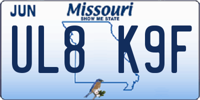 MO license plate UL8K9F