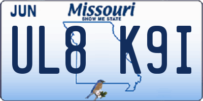 MO license plate UL8K9I