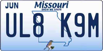 MO license plate UL8K9M