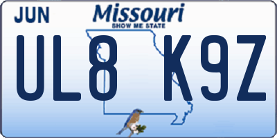 MO license plate UL8K9Z