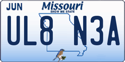 MO license plate UL8N3A