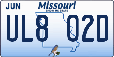 MO license plate UL8O2D