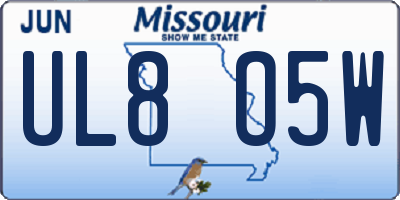 MO license plate UL8O5W