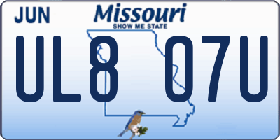 MO license plate UL8O7U