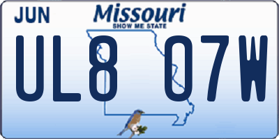 MO license plate UL8O7W