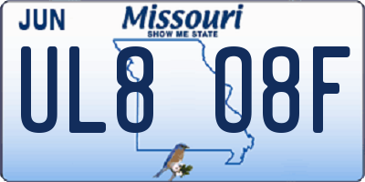 MO license plate UL8O8F