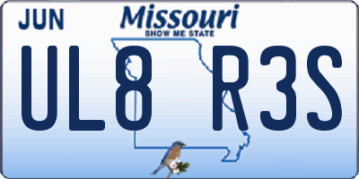 MO license plate UL8R3S