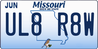 MO license plate UL8R8W