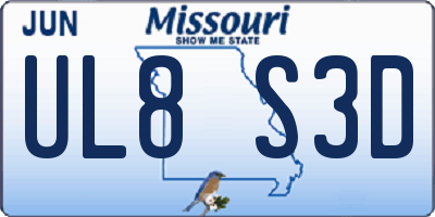MO license plate UL8S3D