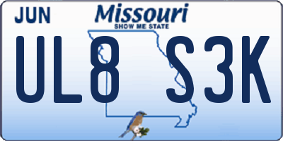 MO license plate UL8S3K