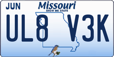 MO license plate UL8V3K