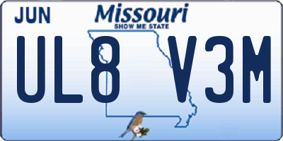 MO license plate UL8V3M