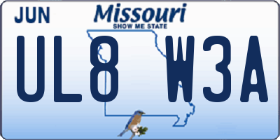 MO license plate UL8W3A
