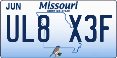 MO license plate UL8X3F