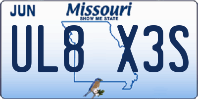 MO license plate UL8X3S