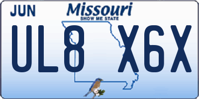 MO license plate UL8X6X