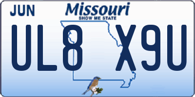 MO license plate UL8X9U