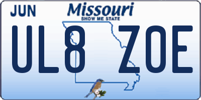 MO license plate UL8Z0E