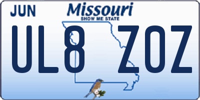 MO license plate UL8Z0Z