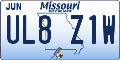 MO license plate UL8Z1W