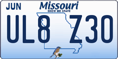 MO license plate UL8Z3O