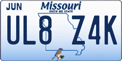MO license plate UL8Z4K