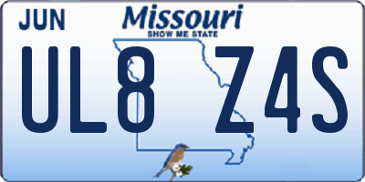 MO license plate UL8Z4S