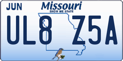MO license plate UL8Z5A