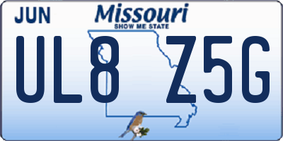 MO license plate UL8Z5G