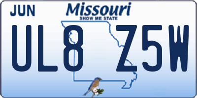 MO license plate UL8Z5W