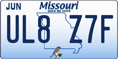 MO license plate UL8Z7F