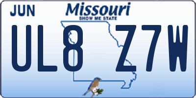 MO license plate UL8Z7W