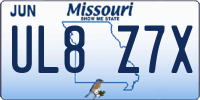 MO license plate UL8Z7X
