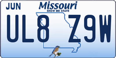 MO license plate UL8Z9W