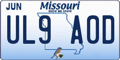MO license plate UL9A0D