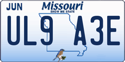 MO license plate UL9A3E