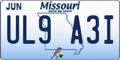 MO license plate UL9A3I